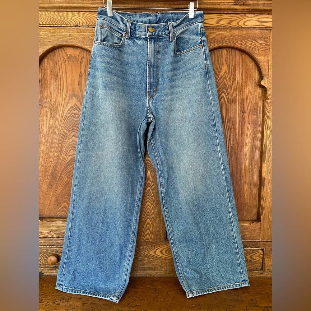 B Sides Jeans 30 medium wash distressed wide straight leg high rise